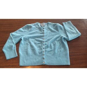 Pure Collection Women's Cardigan UK 10 US 4 Teal 100% Cashmere Round Neck Cardig